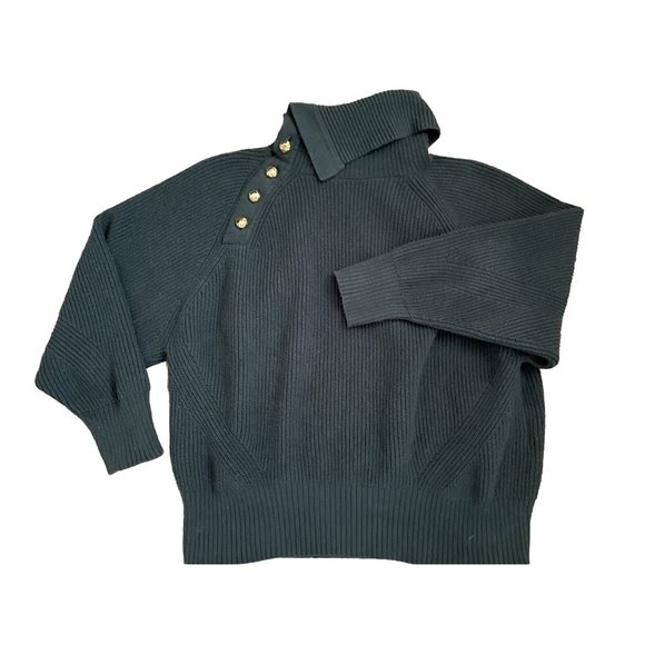 Tara Jarmon Paris Women's Wool Blend Green Cowl Neck Sweater Gold Buttons‎ Large - Picture 5 of 10